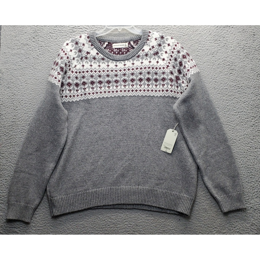 Mutual Weave Sweater Men XXL Multicolor Fair Isle Detail Thick Knitted Crew Neck